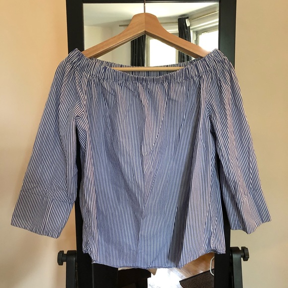 Zara off the shoulder poplin blouse - white/blue - Picture 6 of 15